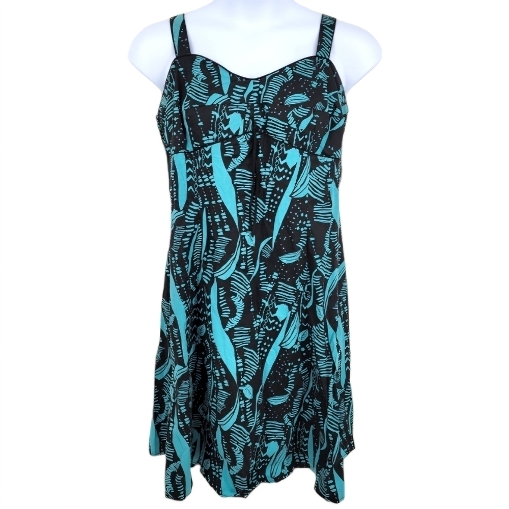 Women’s R&K originals black and blue leaf pattern dress‎ size 16W
